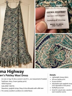 Karma Highway Teal Paisley Ruffle-Hem Maxi Dress